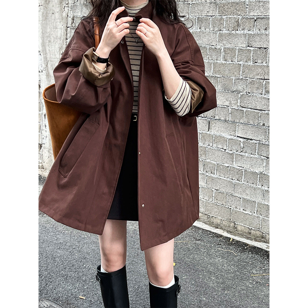 Trench-Coat à col montant pour femmes, manteau surdimensionné minimaliste japonais, de haute qualité