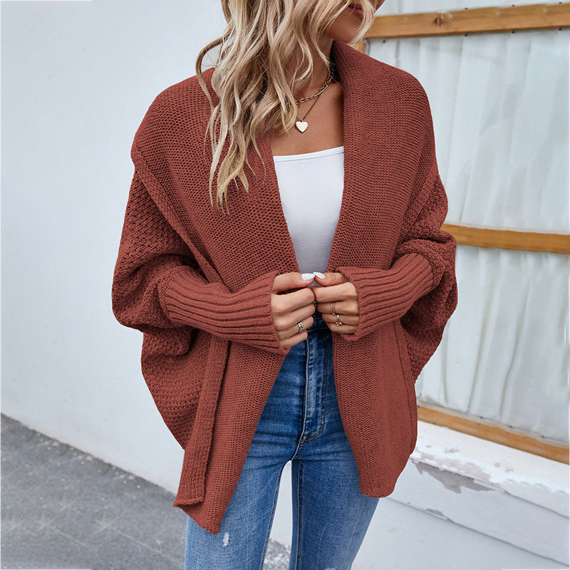 Automne hiver femmes pull tricoté couleur unie manches chauve-souris pull Cardigan manteau femmes