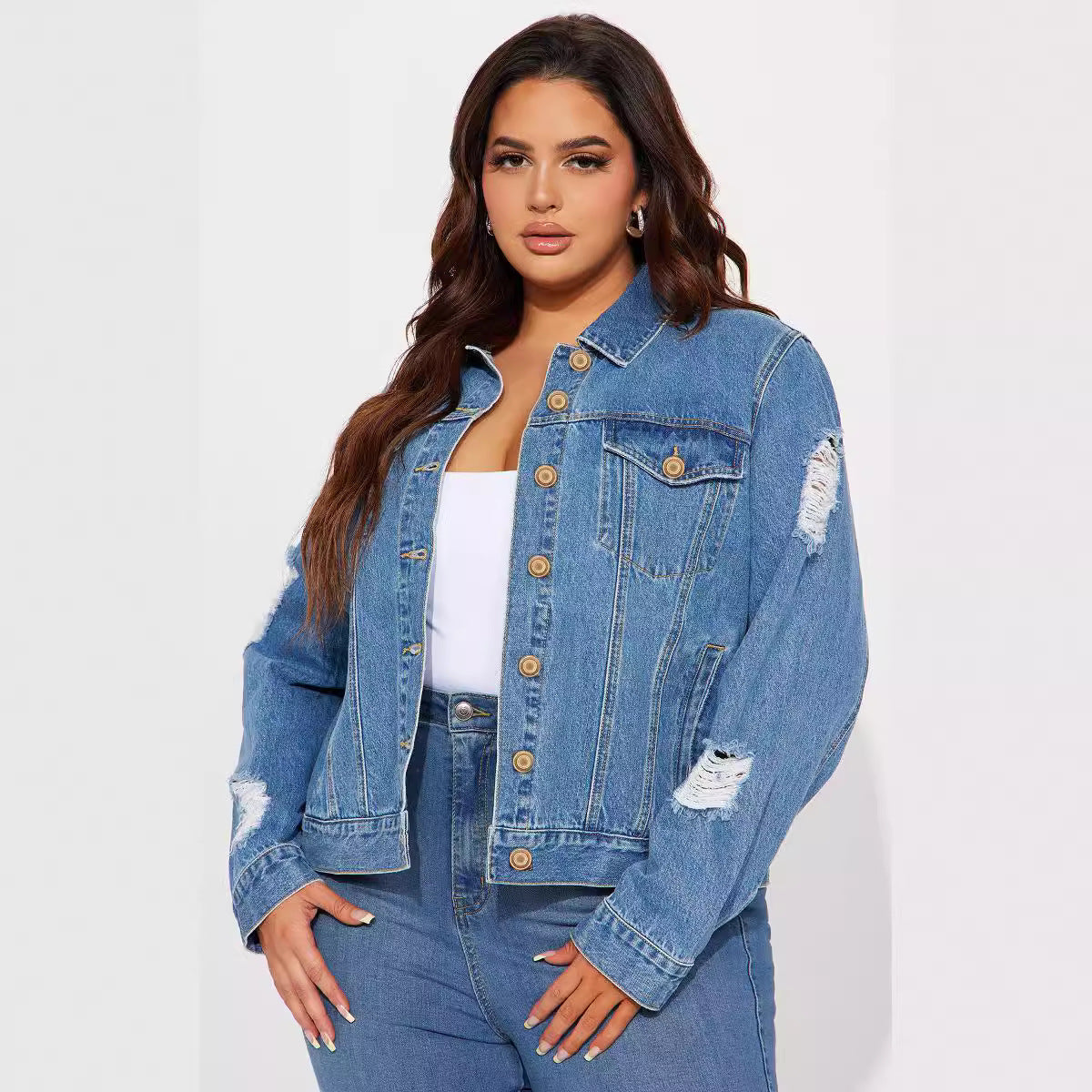 Manteau en jean déchiré sexy assorti avec tout pour femme