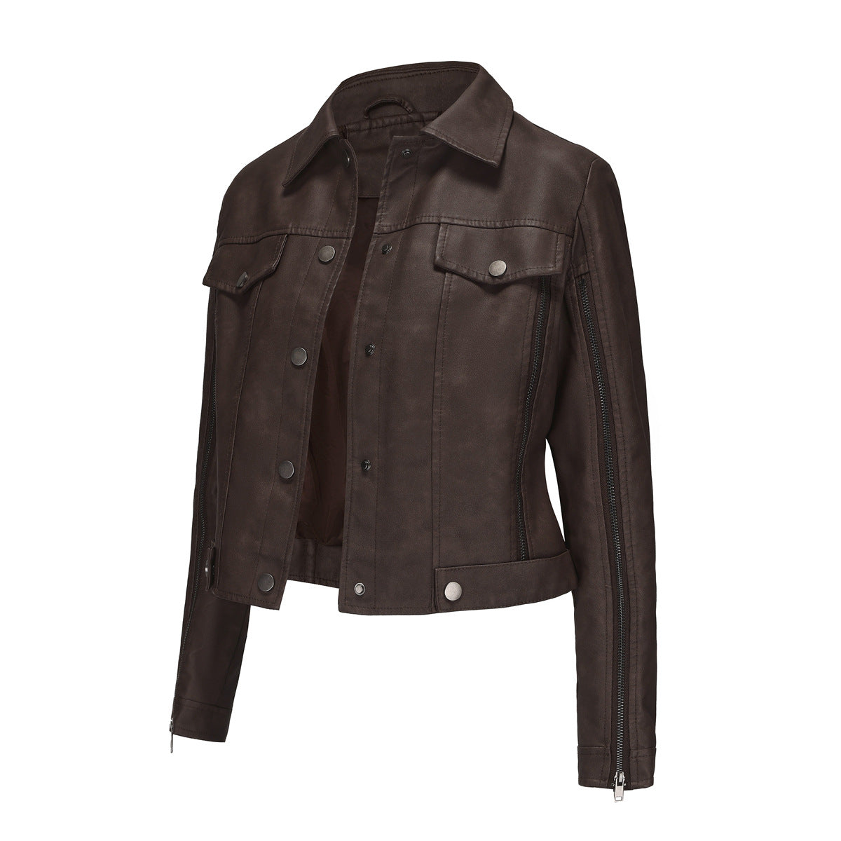 Veste de moto à fermeture éclair avec décorations, cardigan à manches longues, veste populaire, printemps-automne, manteau en cuir fin pour femmes