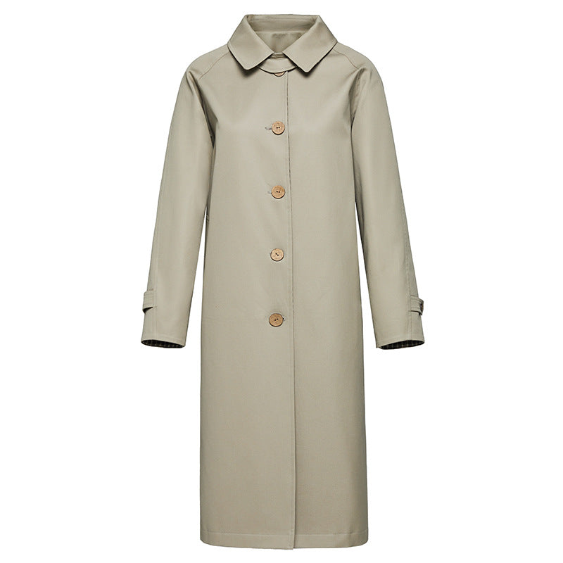 Element automne hiver épais coutures croustillantes Plaid Simple simple boutonnage Long Trench Coat pour les femmes