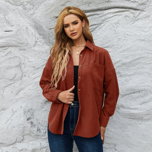 Top Women Autumn Winter Corduroy Women Loose Jacket Coat Solid Color Shirt Outerwear