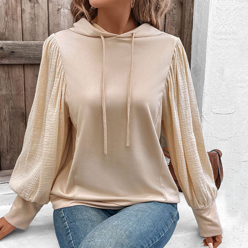 Pull à capuche d'automne à manches bouffantes pour femme