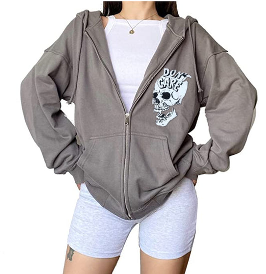 Sweat à capuche décontracté printemps automne Halloween imprimé crâne pull double haut à capuche femmes