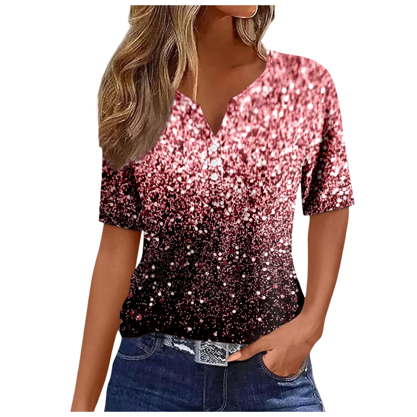 Women's V-neck Printed Loose Short Sleeve