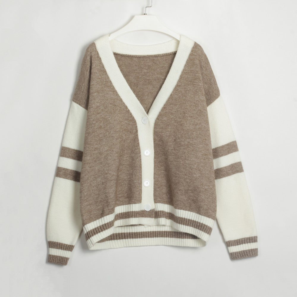 Automne hiver contraste couleur Cardigan pull rue baies sauvages en vrac tricoté pull femmes