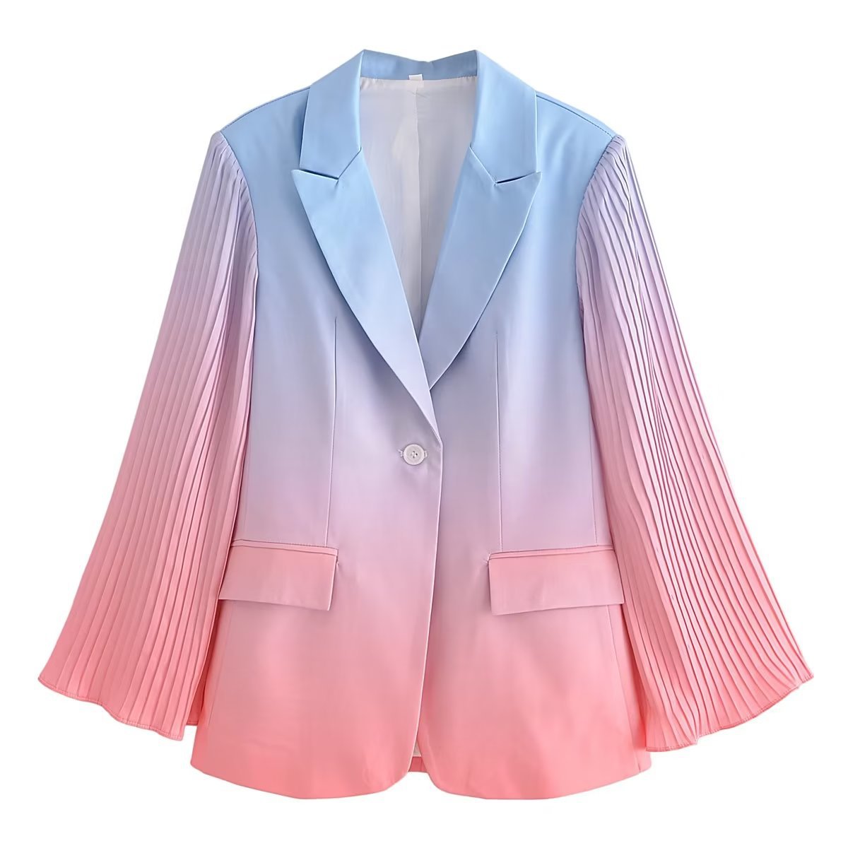 Blazer de color degradado con un botón y manga larga con cuello de otoño para mujer