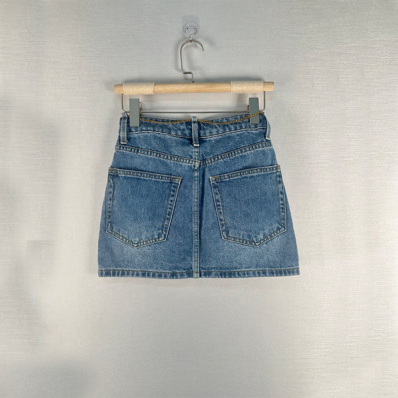 Jupe en jean trapèze ample et amincissante taille haute pour femme