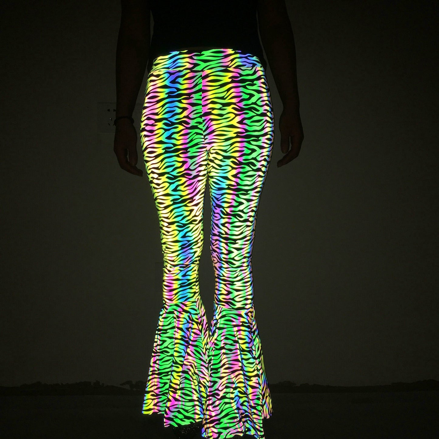 Colorful Reflective Bell-bottom Pants Women's High Waist Wide Leg Trousers