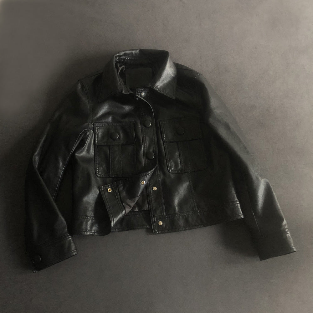 Veste courte d'automne en simili cuir, simple boutonnage, housse de sac de chemise en cuir, veste de moto