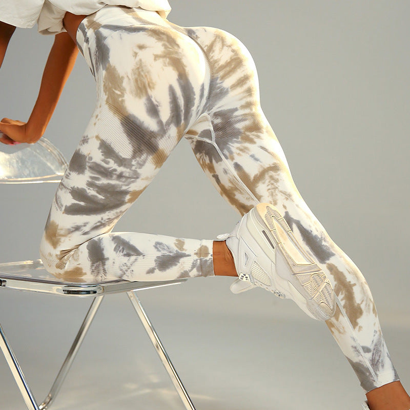 Pantalones de yoga con estampado tie-dye sin costuras para mujer