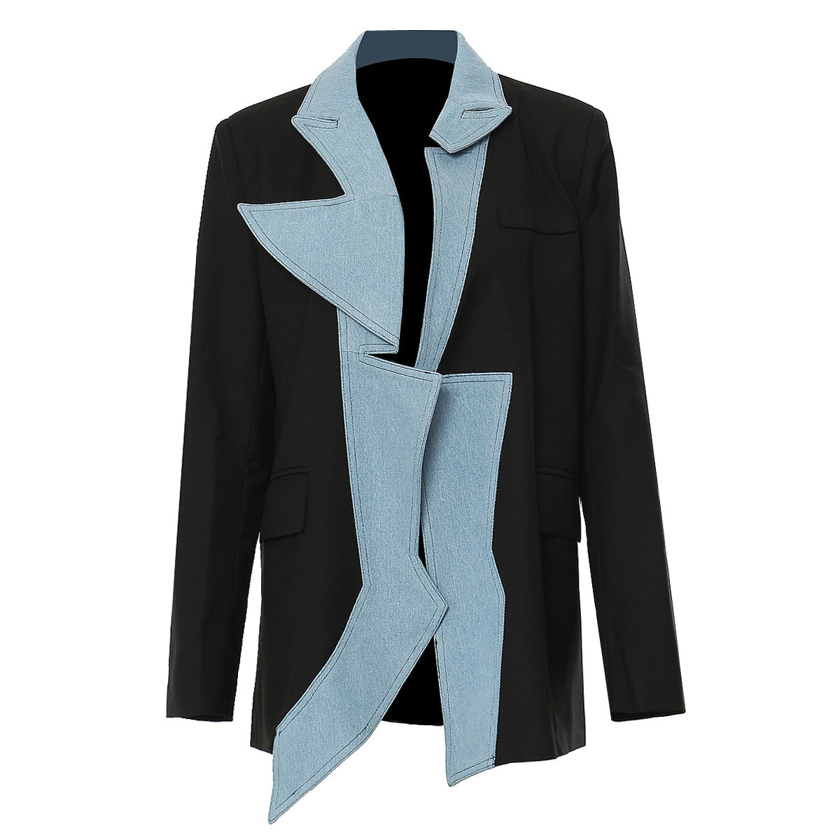 Autumn Denim Stitching Asymmetric Blazer