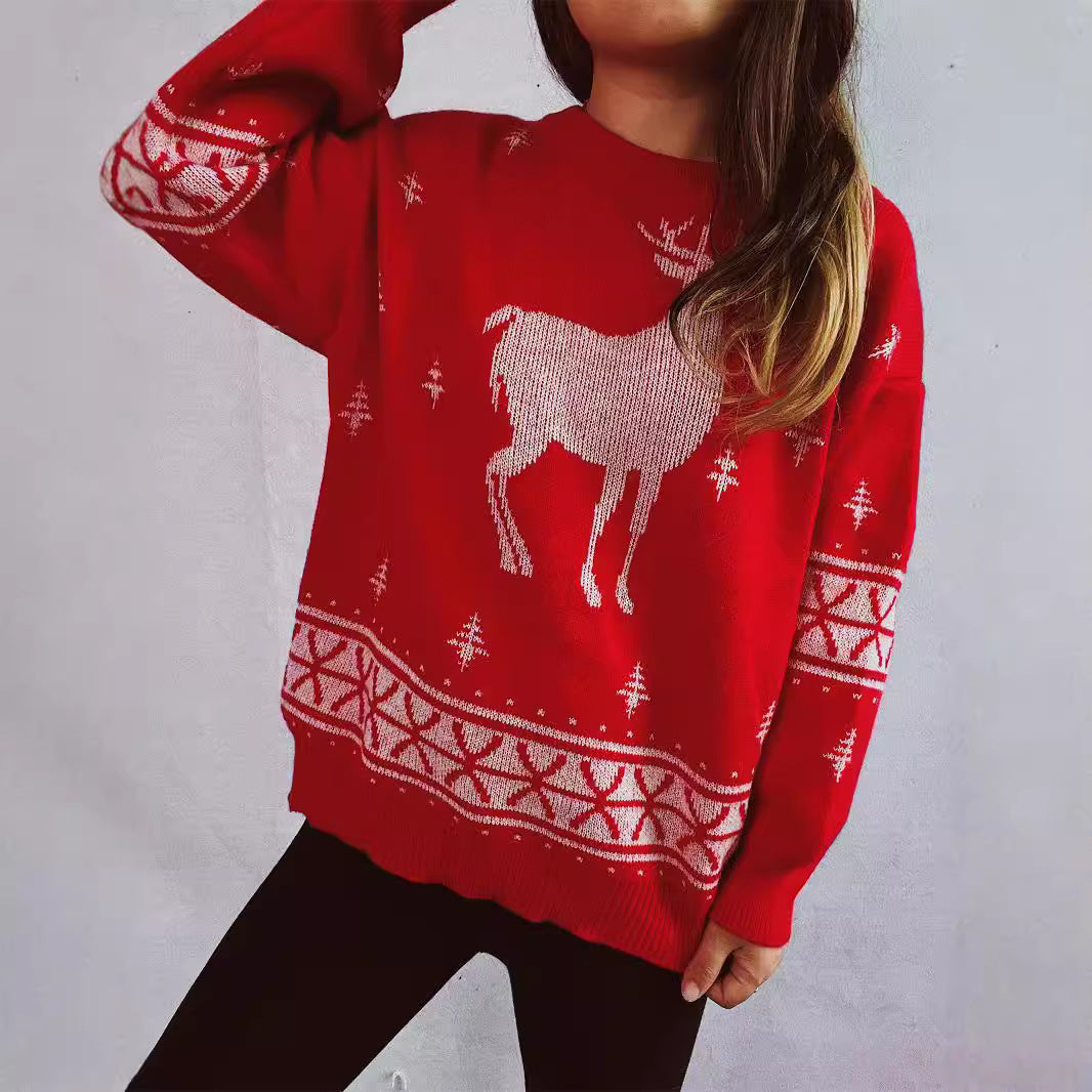 Arrival Autumn Winter Cartoon Reindeer Snowflake Jacquard Christmas Sweater round Neck Pullover Sweater