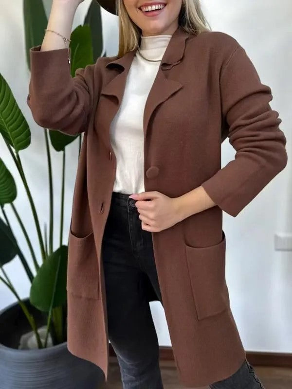 Manteau en laine tricoté à manches longues pour femme, automne-hiver