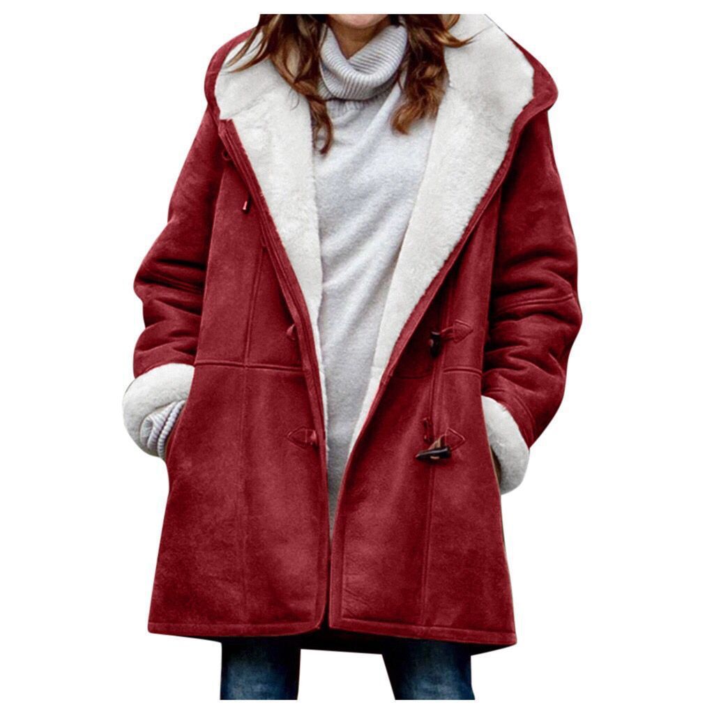 Winter Intellectual Simple Harajuku Solid Color Casual Button Cardigan Warm Mid Length Hooded Women Overcoat