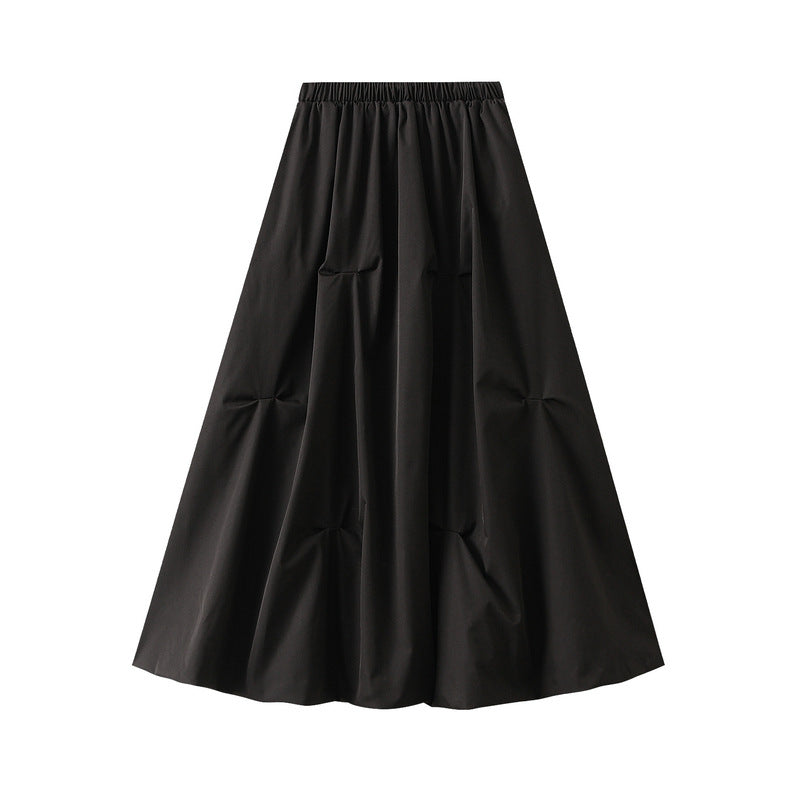 Autumn All Matching Elastic Waistband Skirt Women Design Irregular Asymmetric Pleated A line Midi Skirt