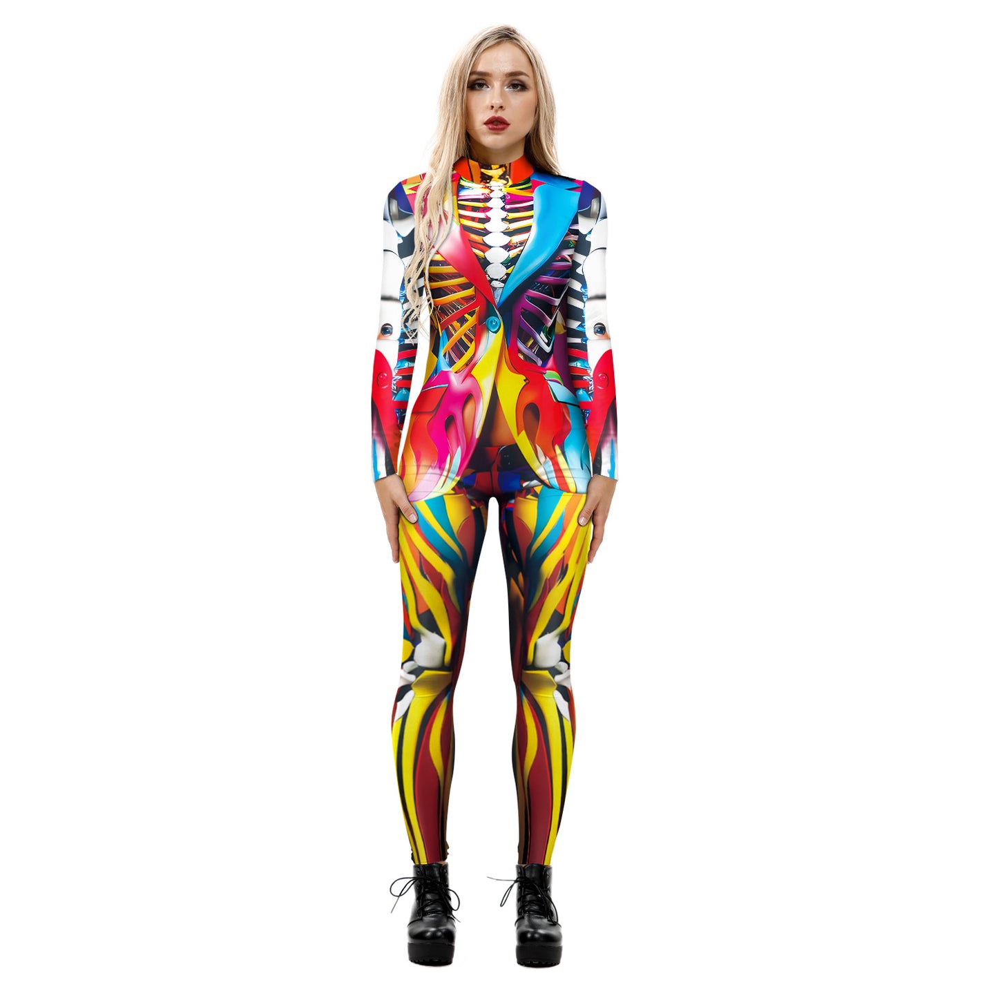 Halloween Digital Printing Armor Jumpsuit Performance Party Cosplay Clothes Long Sleeve Tights