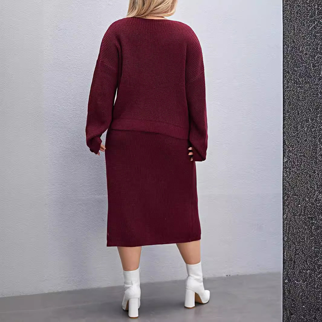 Sweater Blazer Skirt Solid Color Two Piece Set Autumn Winter Women Clothing