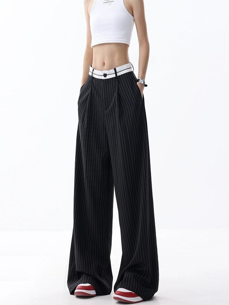 Striped Suit Pants Women's Thin Loose Wide-leg Pants