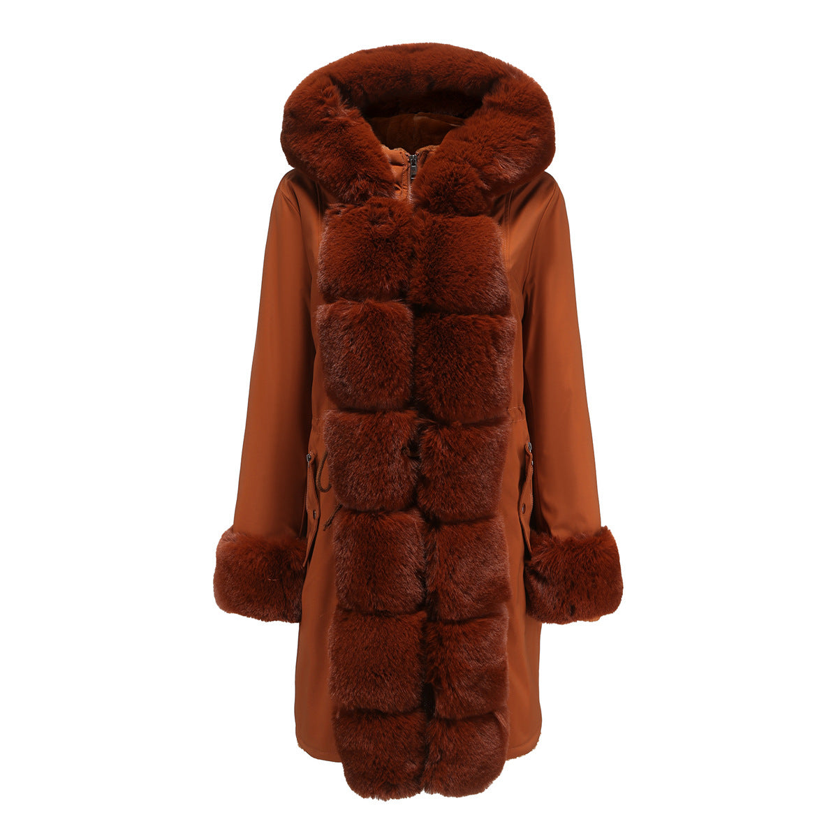 Abrigo de algodón de invierno para mujer, Parka de manga larga con cuello de piel desmontable, chaqueta acolchada de algodón cálida con capucha de Color sólido