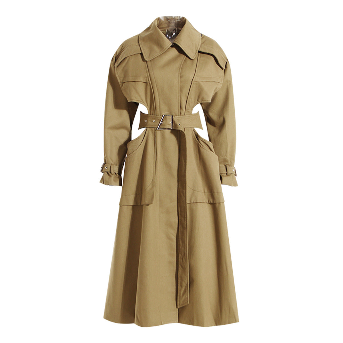 Trench-Coat Long de haute qualité pour femmes, printemps-automne, Design d'intérêt spécial, déconstruit, découpe ajourée, manches longues, tenue courte, manteau à lacets