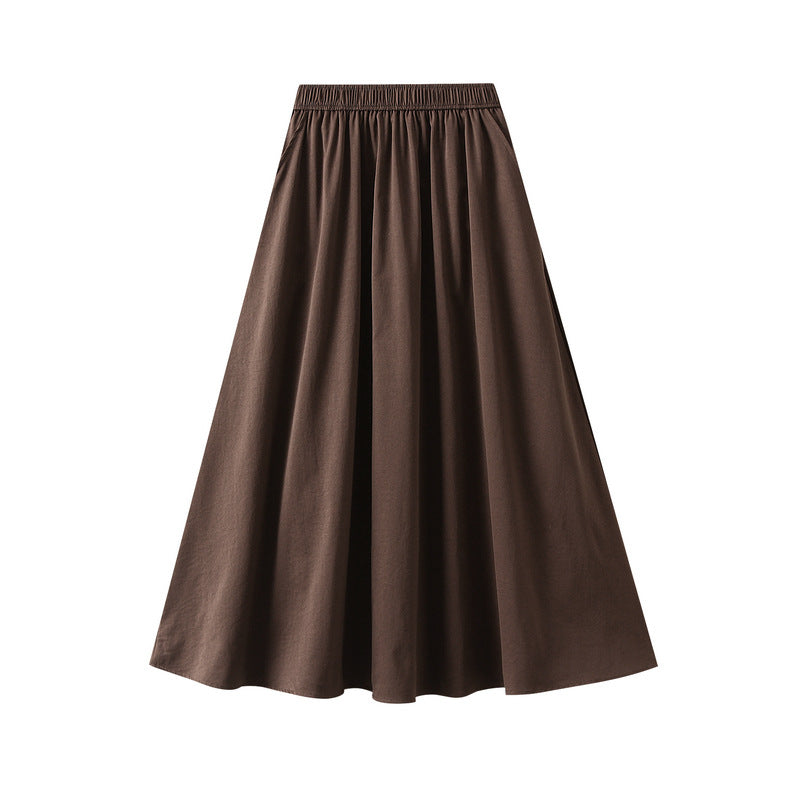 Women Mid Length A Line Workwear Umbrella Skirt With Pockets Autumn Skirt