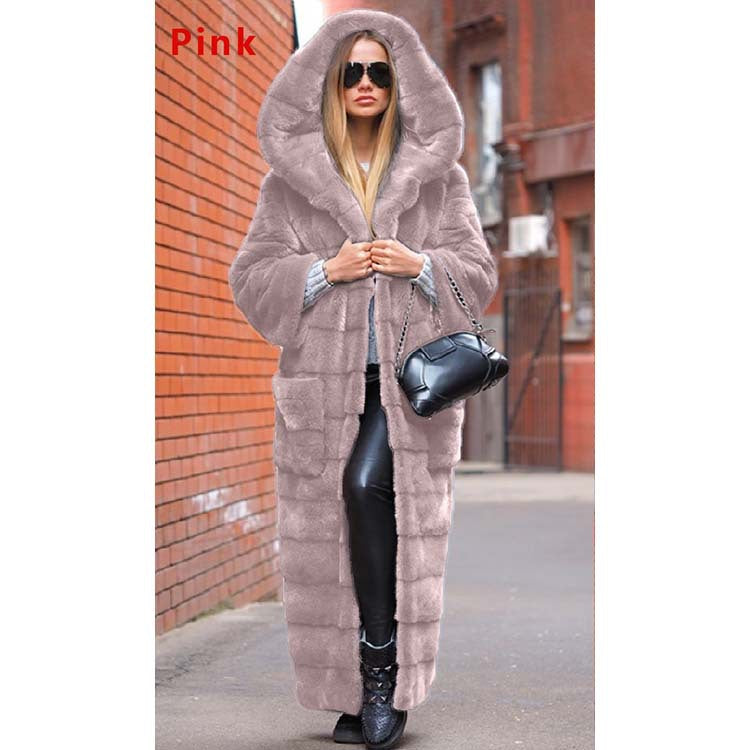 Autumn Faux Fur Coat Hooded Cotton Padded Coat Thickened Extended Plush Coat Women Coat Trench Coat Plus Size