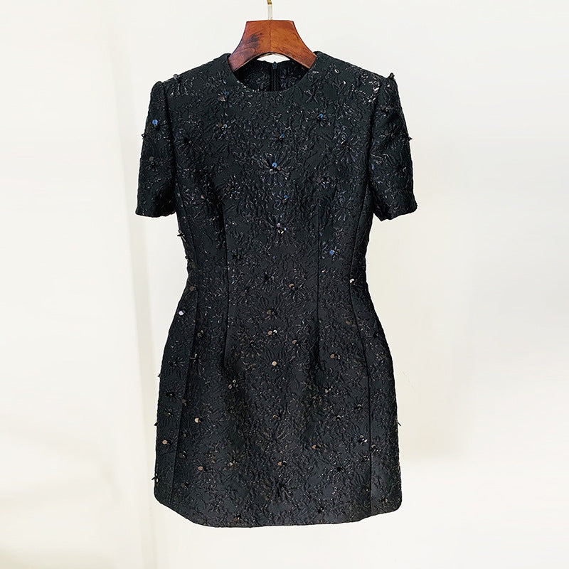 Elegant Graceful Jacquard Heavy Industry Beads Short Sleeve Dress Two Piece