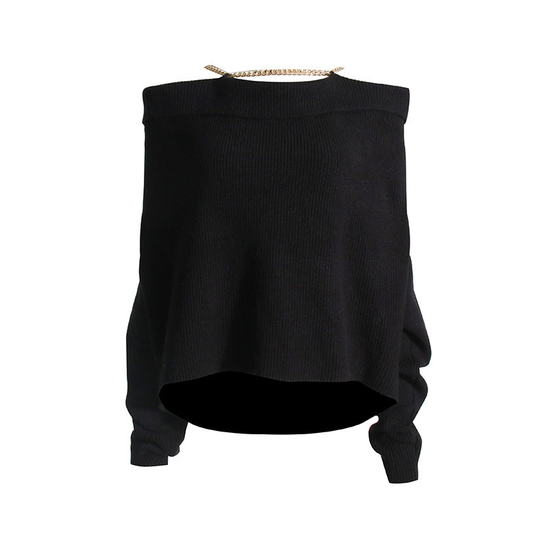 French High Sense Women Knitwear Spring Niche Design Stitching Chain Sweater Women