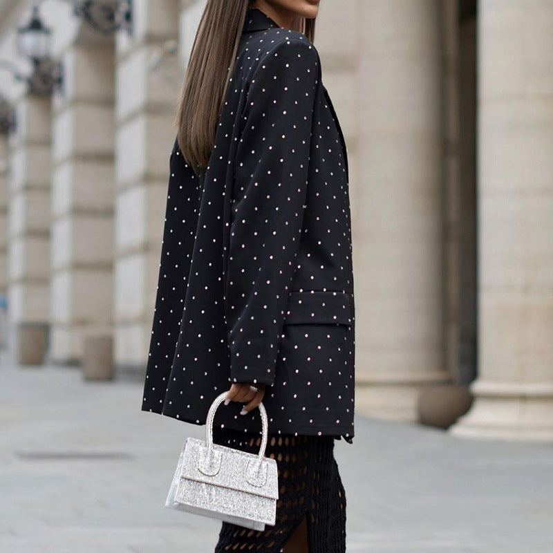 Blazer imprimé à manches longues et col avec ceinture pour femme, printemps-automne