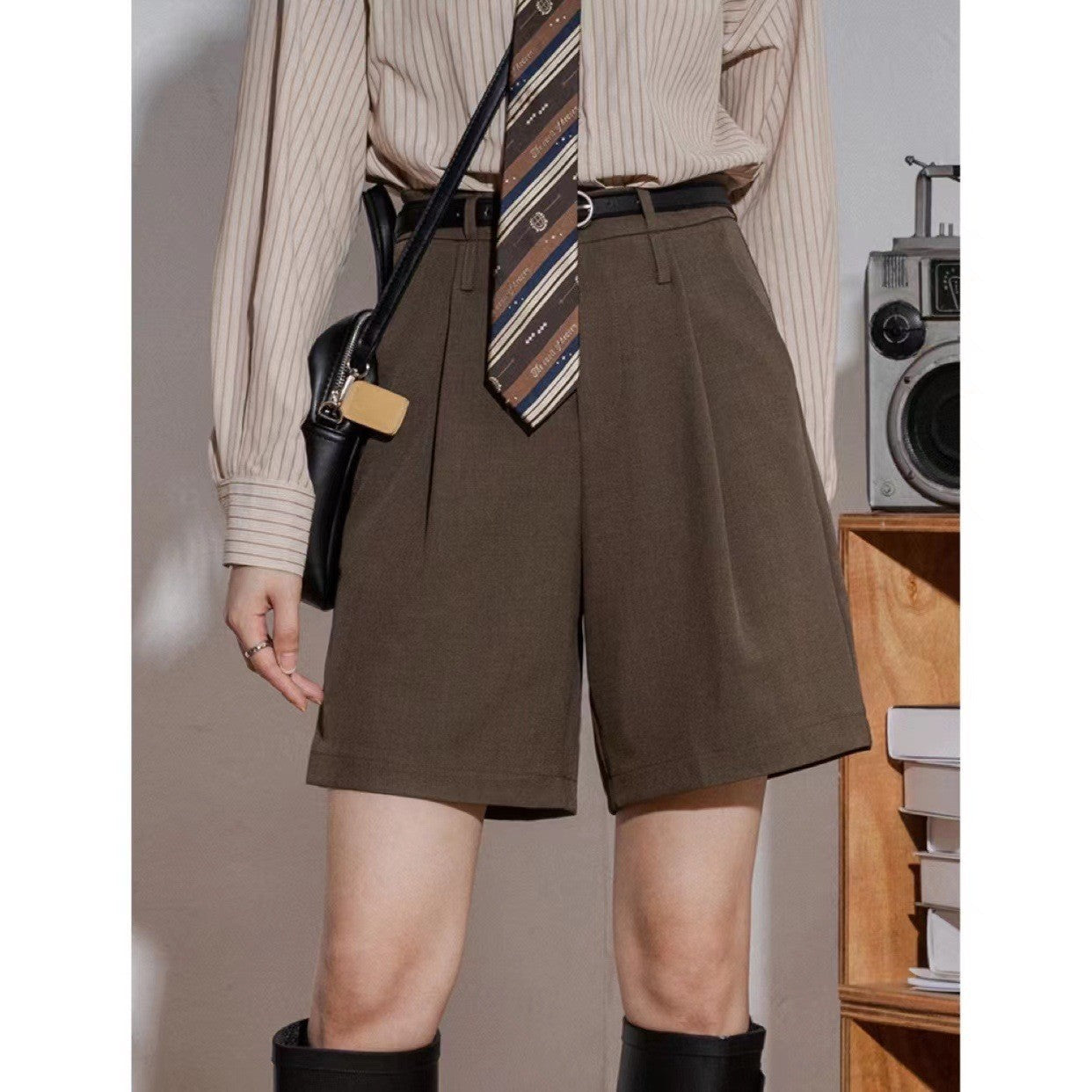 Bermudas retro de cintura alta para mujer, traje recto, pantalones cortos