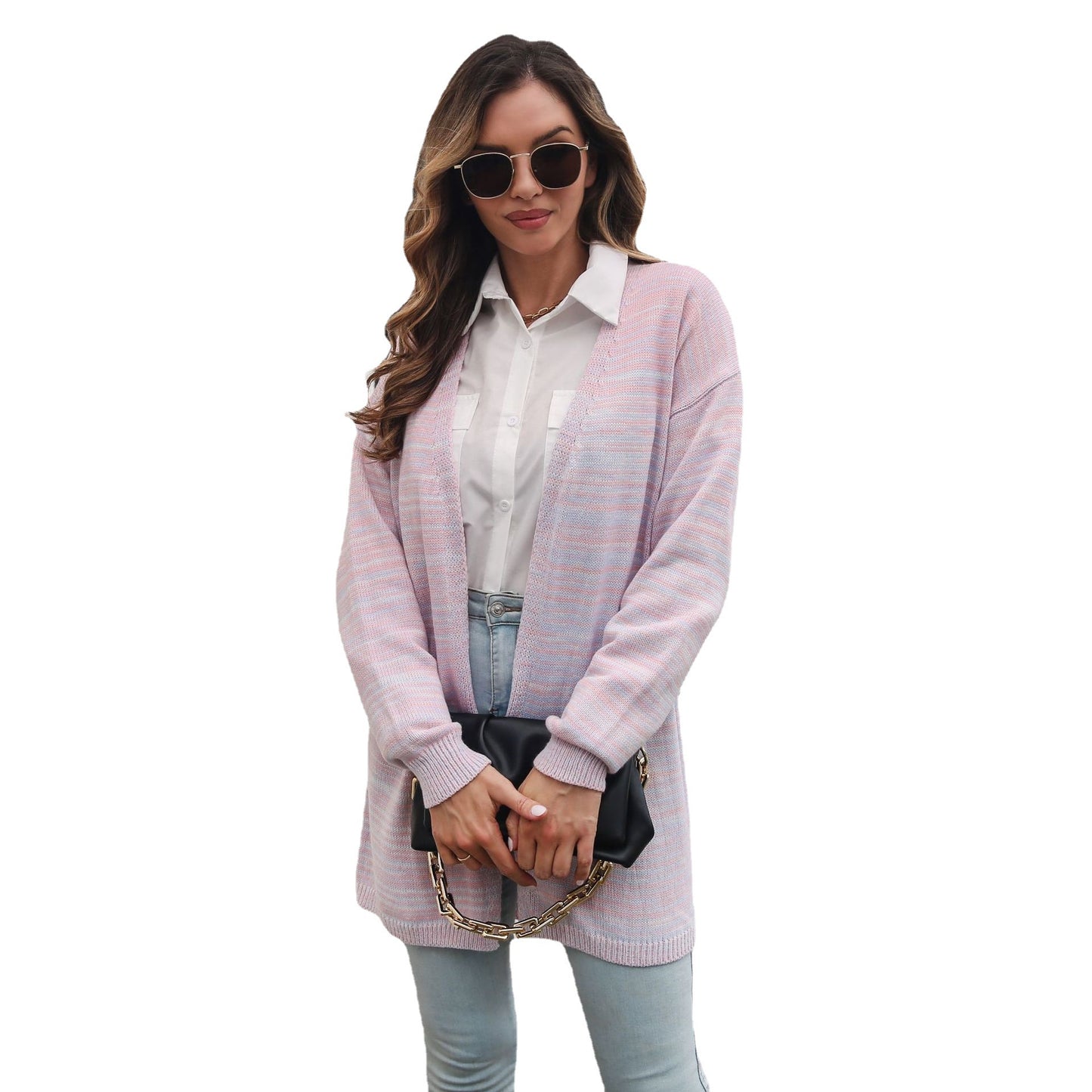 Gradient Color Long Knitted Cardigan Sweater Women Loose Autumn Winter Women Clothing Sweater