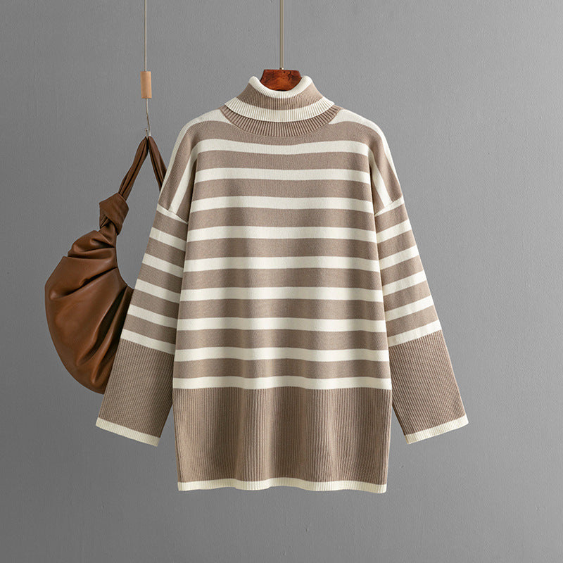 Striped Turtleneck Sweater Women Autumn Winter Loose Design Sweater Pullover Top