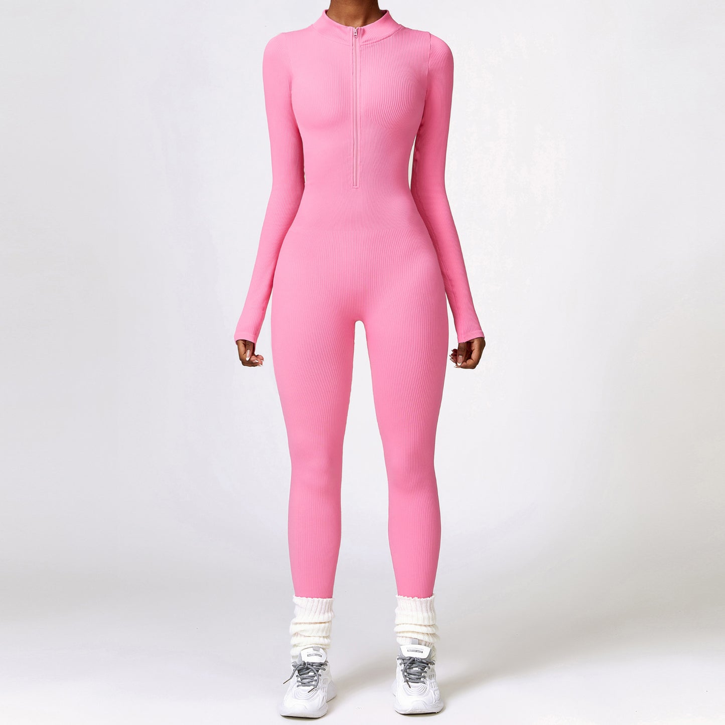 Winter Tight Long Sleeve Yoga Jumpsuit Zipper Belly Contracting High Strength Sports