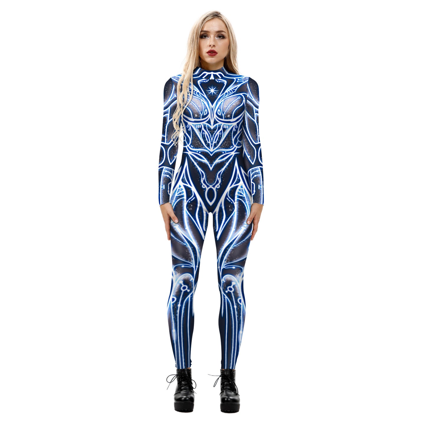 Halloween Digital Printing Armor Jumpsuit Performance Party Cosplay Clothes Long Sleeve Tights