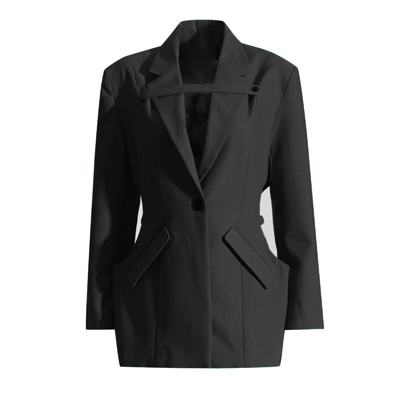 Autumn Mid Length Blazer Niche Waist Hollow Out Cutout Elegant Small Blazer