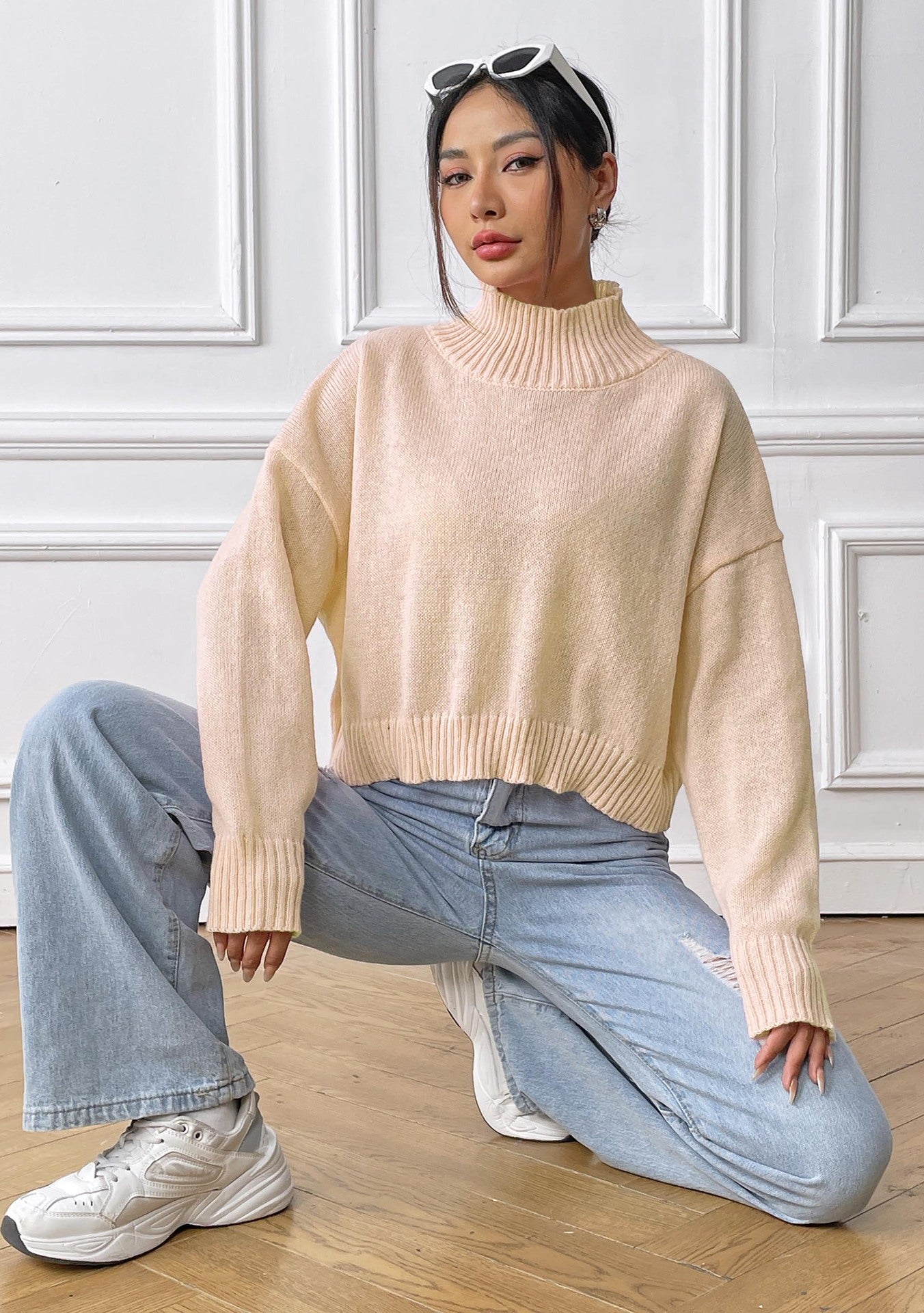 Women Short Top Women Clothing Autumn Winter Turtleneck Pullover Solid Color Loose Casual Bottoming Shirt