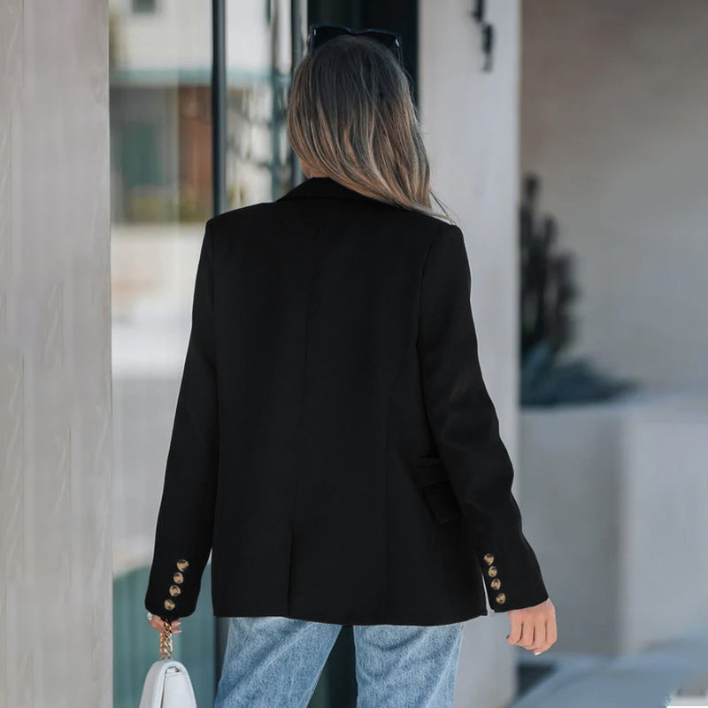 Abrigo negro de otoño para oficina, blazer minimalista pequeño