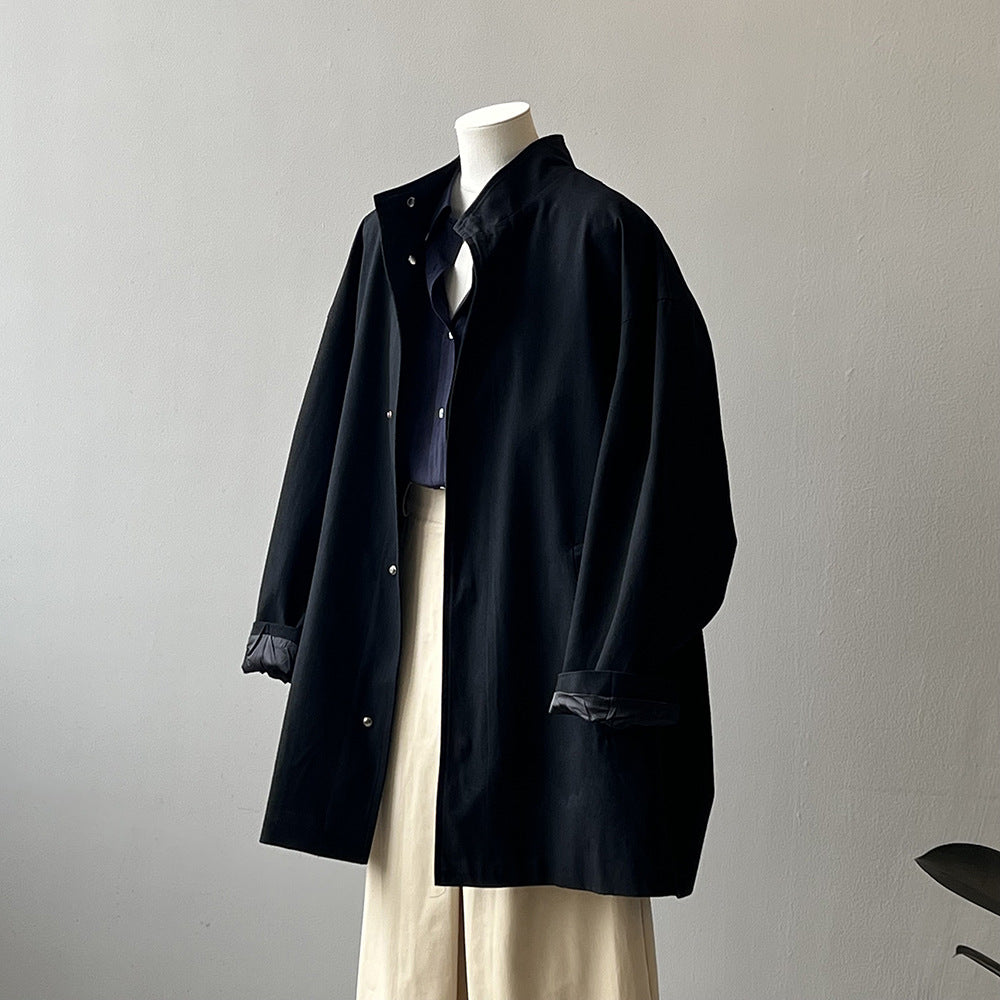 Tooling Stand Collar Trench Coat Women Spring Summer Loose Mid Length Coat