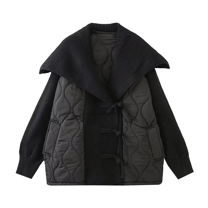 Manteau tricoté à col marin pour femme, vêtements d'hiver décontractés, amples, Patchwork