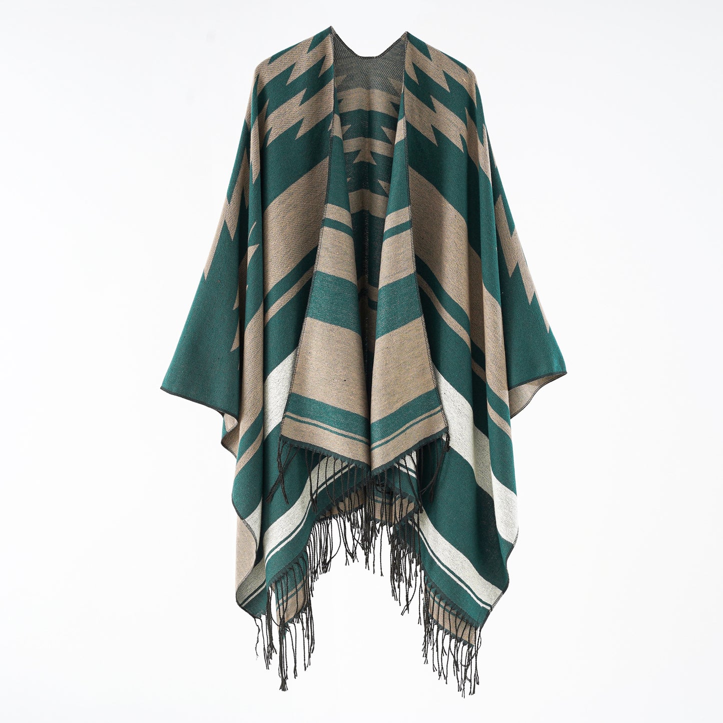 Tassel Lengthen Thicken Imitation Cashmere Autumn Winter Ethnic Travel Split Shawl Cape