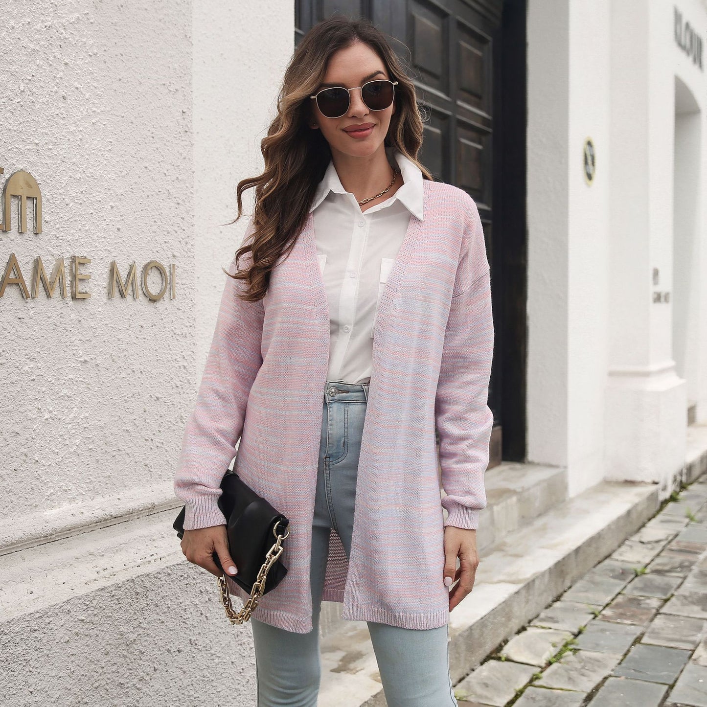 Gradient Color Long Knitted Cardigan Sweater Women Loose Autumn Winter Women Clothing Sweater