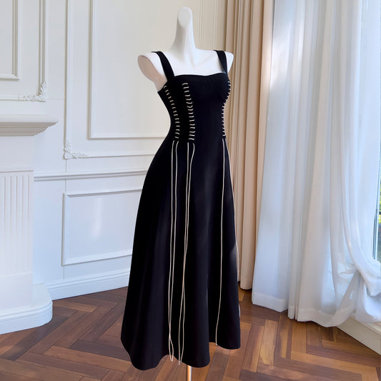 Robe longue à lacets pour femmes, coupe cintrée, Style Hepburn, petite robe noire élégante, amincissante