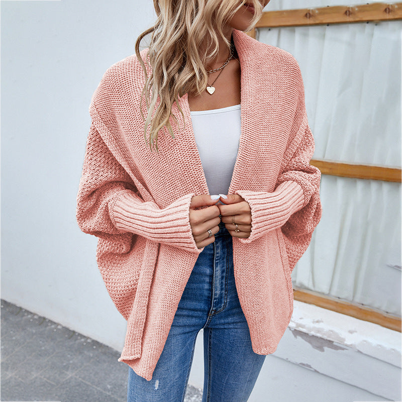 Automne hiver femmes pull tricoté couleur unie manches chauve-souris pull Cardigan manteau femmes