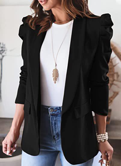 Autumn Winter Solid Color Long Sleeve Collared Blazer Women Clothing