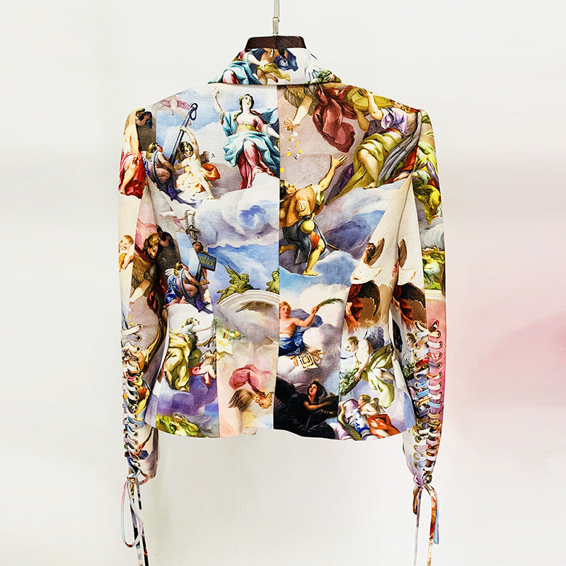 Goods Rope Slim Waist Retro Renaissance Angel Print Blazer