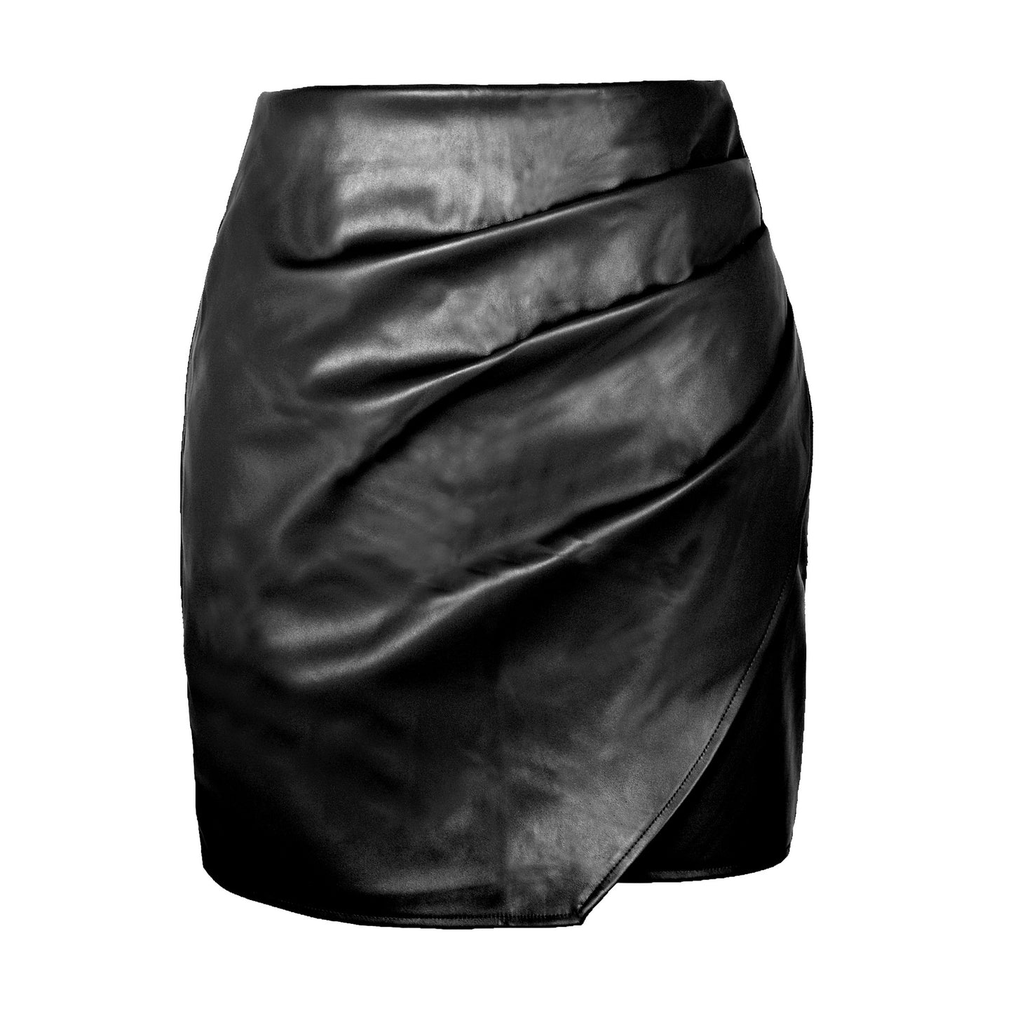 Jupe irrégulière en cuir PU taille haute pour femme