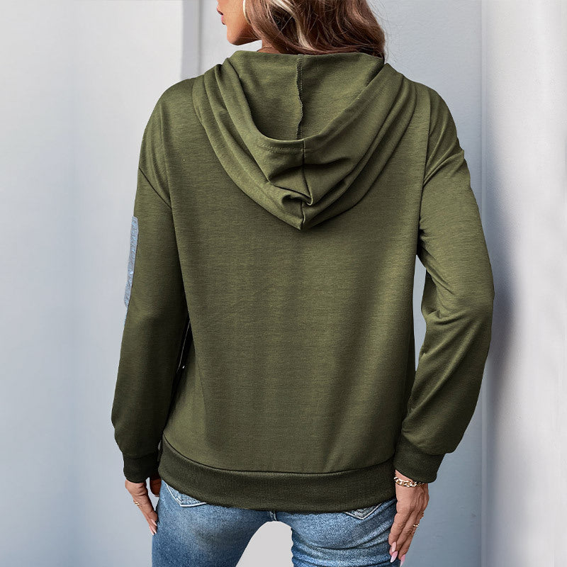 Pull décontracté d'automne à capuche avec coutures colorées pour femme