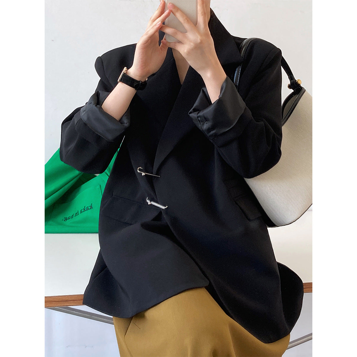 Blazer élégant à épingles de profil de haute qualité pour femme, automne