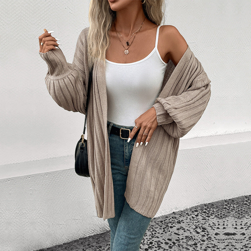 Otoño Invierno Mujer Ropa Manga Larga Color Sólido Cardigan Suéter